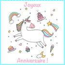 Joyeux anniversaire avec une licorne colorée